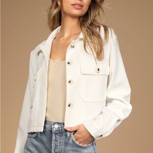 Lulus Run The Game White Cropped Collared Jacket